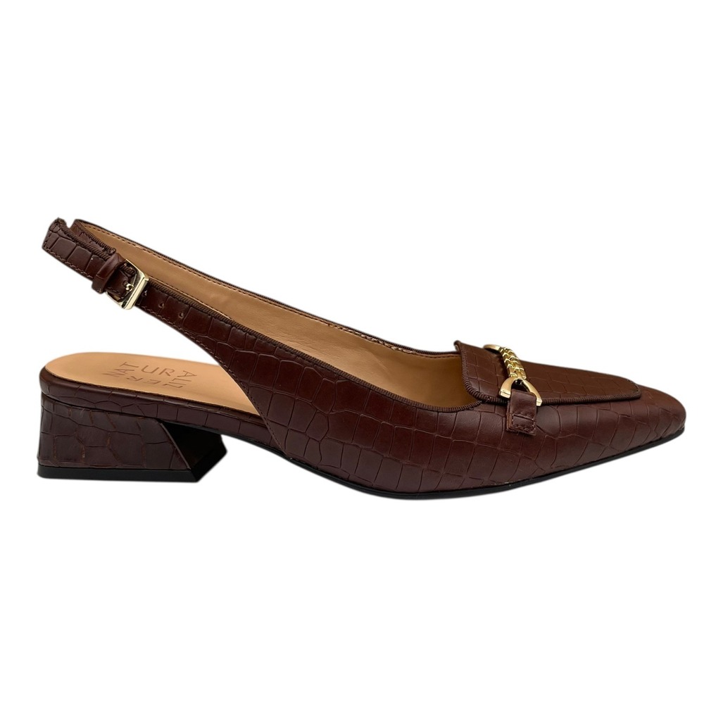 Naturalizer Womens Lindsey Leather Shoes Size 8 Brown Slingback Low Block Heel - Picture 2 of 10